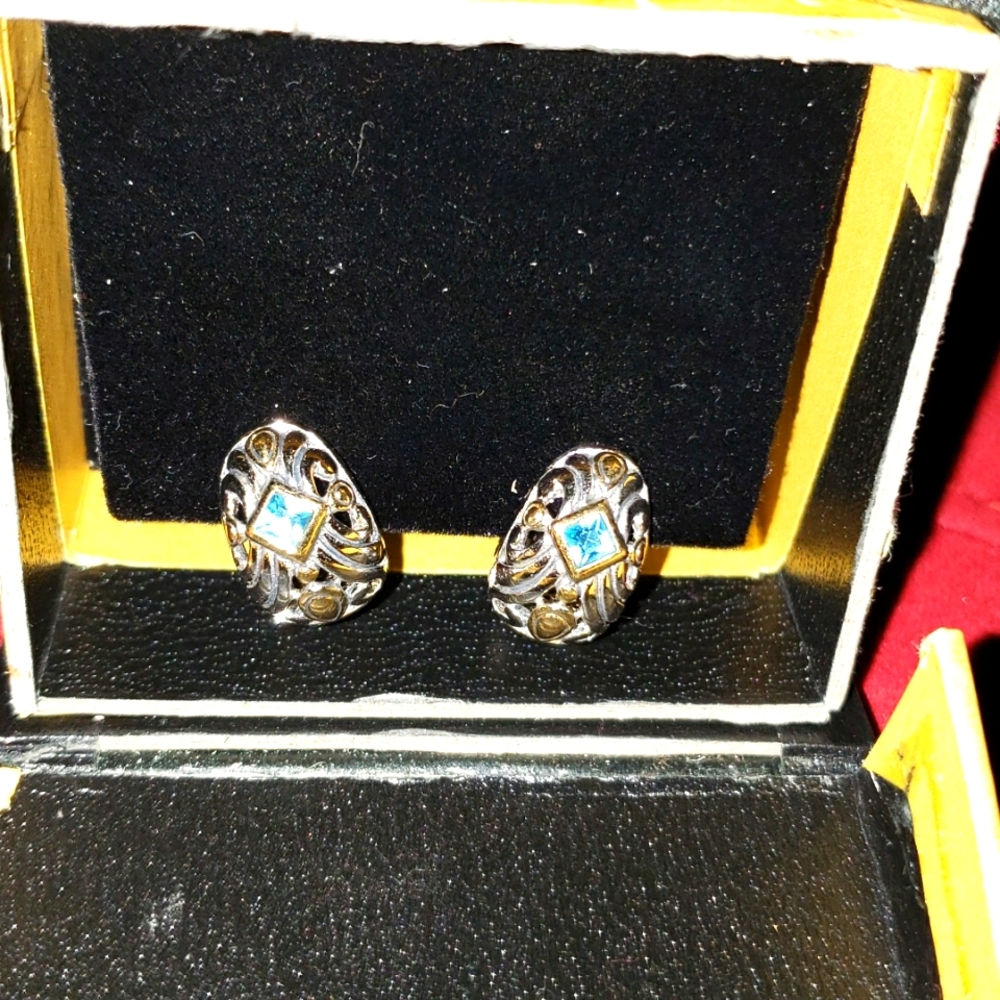 Earrings Silver/gold tone with blue stone